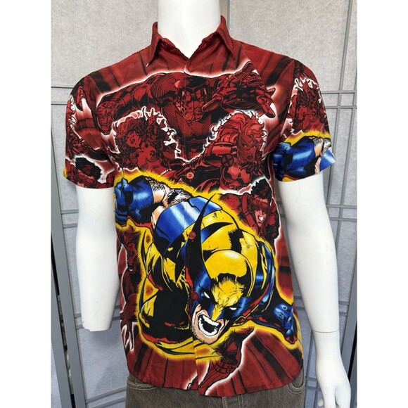 VTG 2002 Marvel Wolverine X-Men AOP Button Down Shirt Men’s L Y2K Comics - Picture 5 of 8